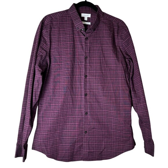 CALVIN KLEIN Infinite Cool NoIron Long Sleeve Plaid Button Down Shirt Size Large - Picture 1 of 10